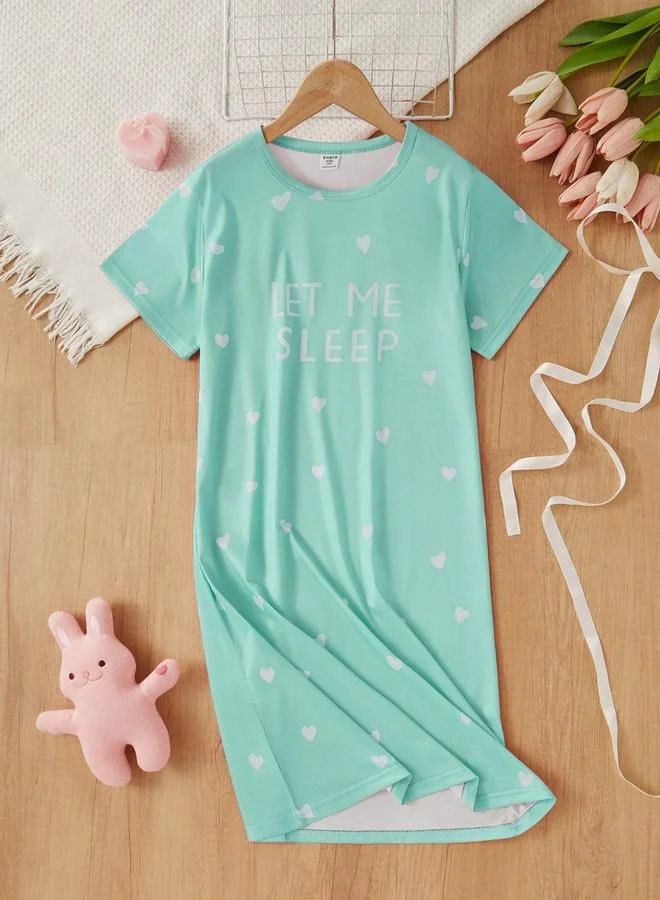تايك تو قميص نوم بأكمام قصيرة بطبعة قلب