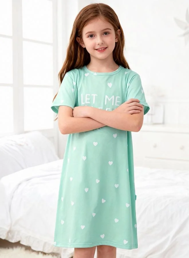 Take Two  Girls Green Heart Print Short Sleeve Nightdress for Women | Best Price UAE