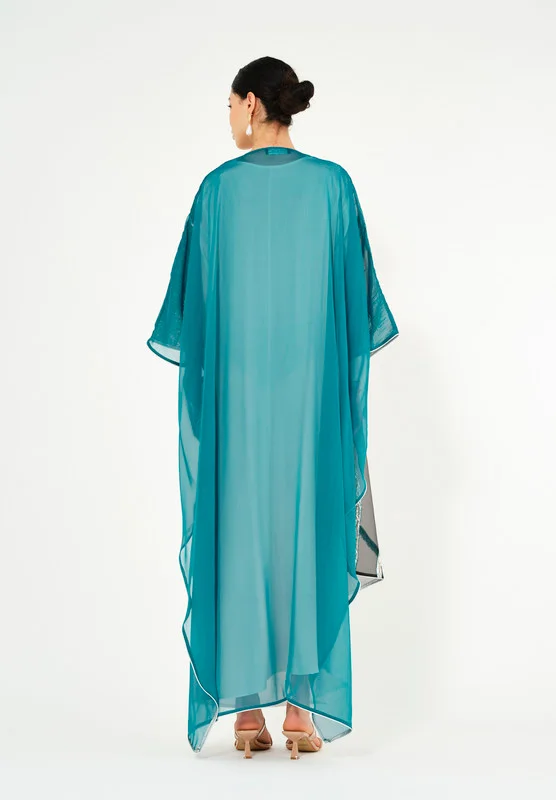 Thouq Beautiful Symmetrical Jaquard Jalabiya with V-Neckline With kimono Sleeves