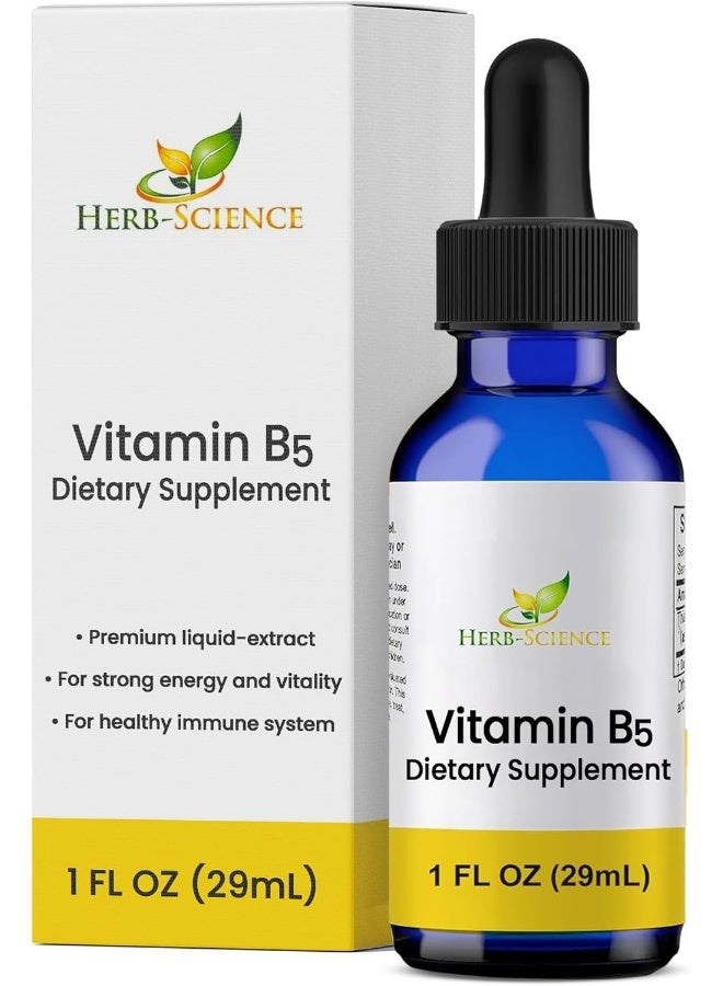 Herb-Science Liquid Vitamin B5 – 36 Servings – High Absorption Pantothenic Acid for Energy, Mood & Nerve Support – Vegan Non-GMO Alcohol Free – Better Than Capsules or Pills – 1 Fl Oz - Image 1