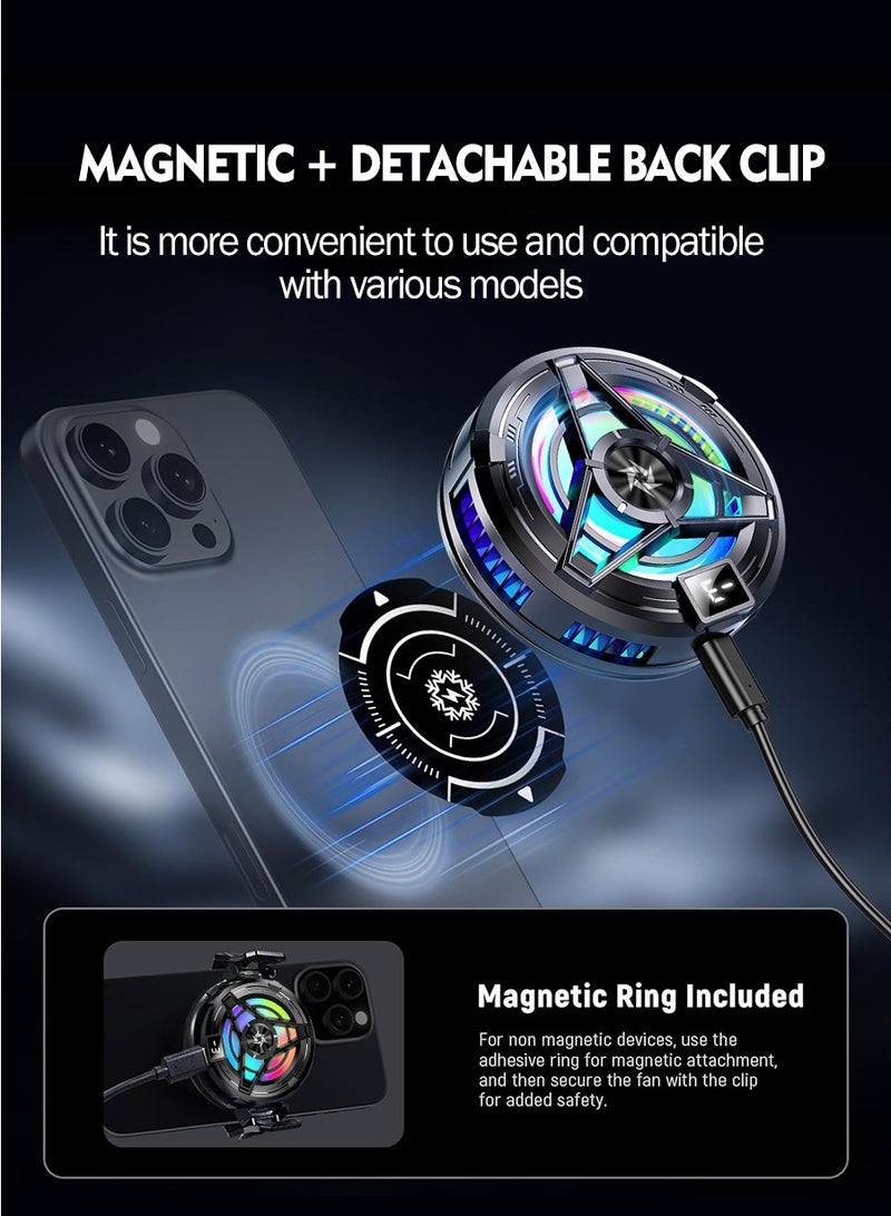 بيروي مبرد الهاتف المغناطيسي، مروحة تبريد مع مشبك، ثلاث سرعات قابلة للتعديل، عرض درجة الحرارة، لحامل البث المباشر، مبرد هاتف محمول بأشباه الموصلات عبر USB. متوافق مع مراوح تبريد الهاتف واللوحي، مبرد هاتف صغير صامت للأجهزة المحمولة والألواح وأجهزة الكمبيوتر. - Image 5