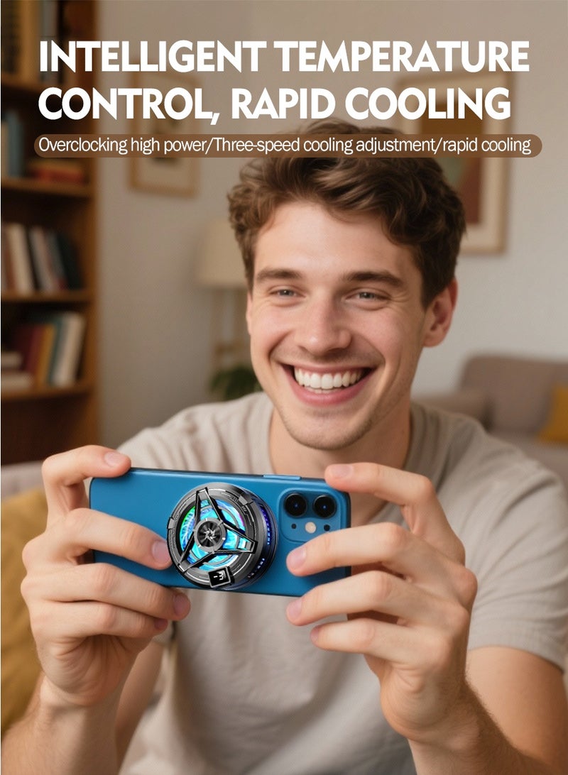بيروي مبرد الهاتف المغناطيسي، مروحة تبريد مع مشبك، ثلاث سرعات قابلة للتعديل، عرض درجة الحرارة، لحامل البث المباشر، مبرد هاتف محمول بأشباه الموصلات عبر USB. متوافق مع مراوح تبريد الهاتف واللوحي، مبرد هاتف صغير صامت للأجهزة المحمولة والألواح وأجهزة الكمبيوتر. - Image 2