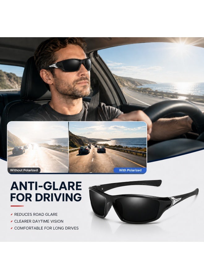 Polarized Sports Sunglasses for Men, UV400 Anti-Glare Eyewear for Fishing, Cycling, Driving, Hiking, Outdoor Activities — Lightweight TR90 Frame - Image 4