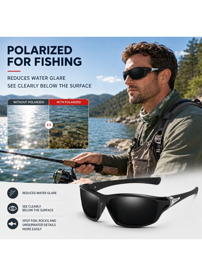 Polarized Sports Sunglasses for Men, UV400 Anti-Glare Eyewear for Fishing, Cycling, Driving, Hiking, Outdoor Activities — Lightweight TR90 Frame - Image 2