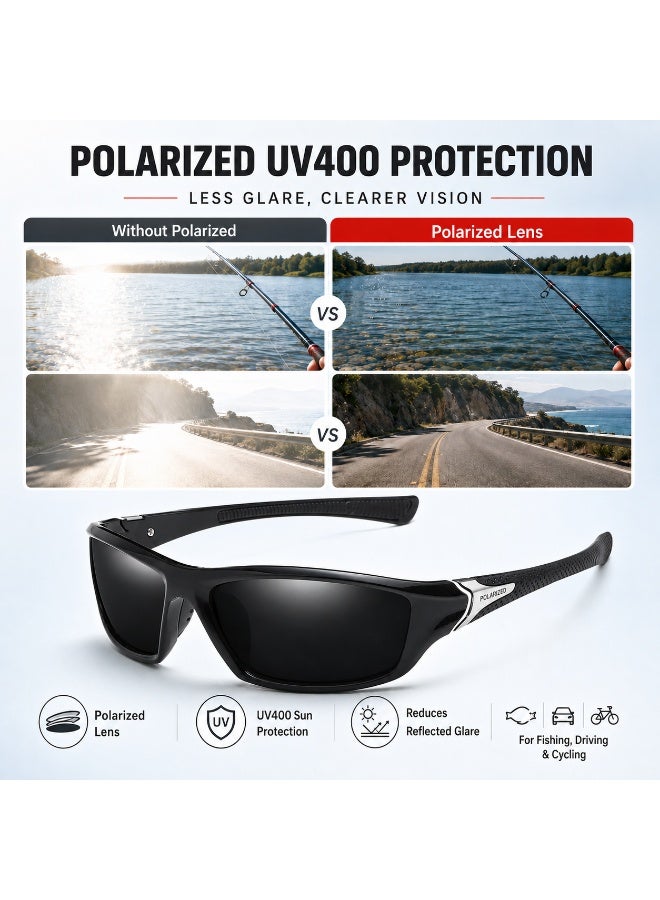 Polarized Sports Sunglasses for Men, UV400 Anti-Glare Eyewear for Fishing, Cycling, Driving, Hiking, Outdoor Activities — Lightweight TR90 Frame - Image 3