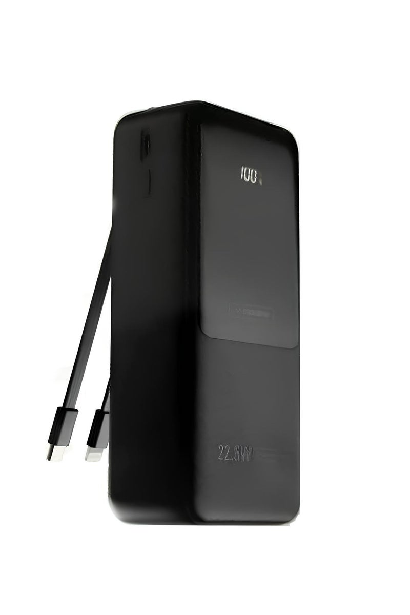 VEGER 30000mAh Power Bank with Built-in Type-C and iPhone Cables, Display Screen, and 22.5W Charging Power - Black - Image 1