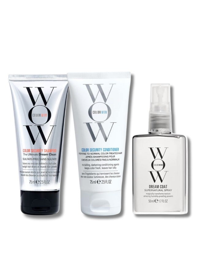 color wow travel size kit (shampoo, conditioner and dream coat spray) - Image 1