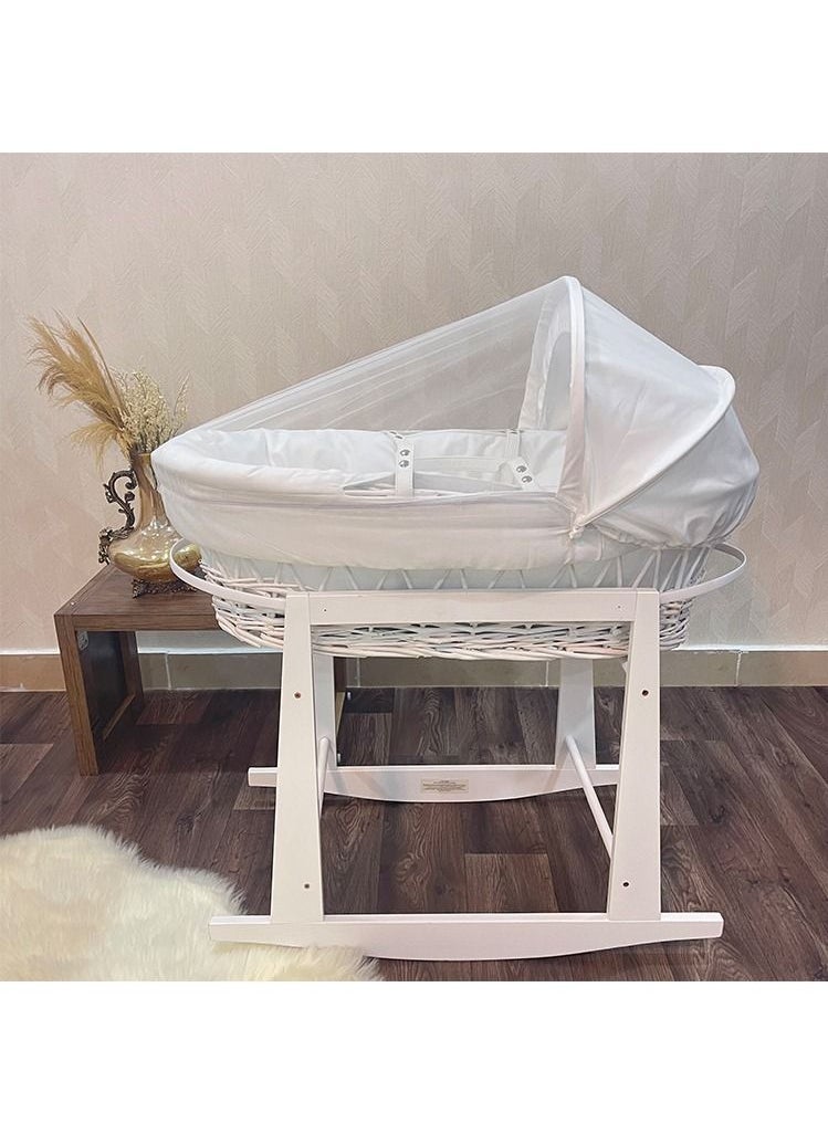 FUN MOMENT - Moses Basket Cradle with Rocking Stand White - Image 1