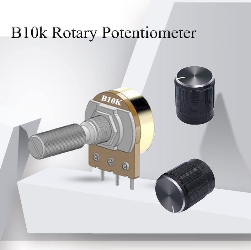 Dafurui 10k ohm Potentiometerï¼Œ20PCS B10k Rotary Potentiometer 10k Ohm Linear Potentiometer Kit 3 Terminals 20mm Shaft with Nuts, Washers and Aluminum Alloy knobs - Image 4