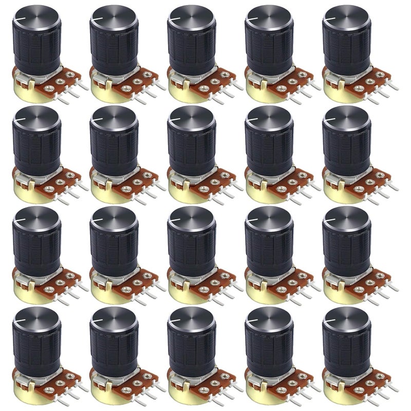 Dafurui 10k ohm Potentiometerï¼Œ20PCS B10k Rotary Potentiometer 10k Ohm Linear Potentiometer Kit 3 Terminals 20mm Shaft with Nuts, Washers and Aluminum Alloy knobs - Image 1