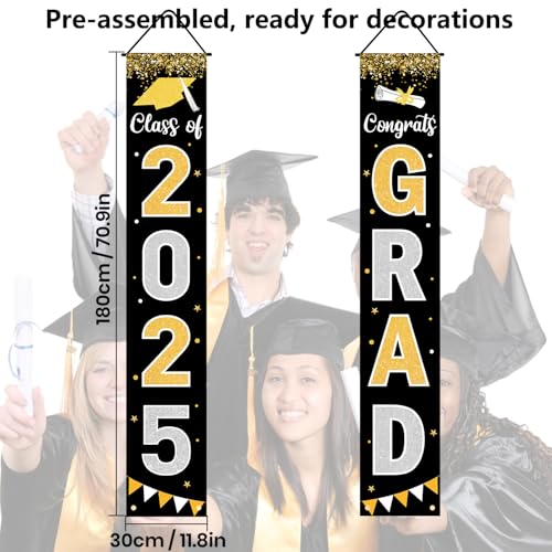 Labrostar Graduation Decorations 2025 GRAD Banner Black Porch Door Sign Welcome Banner For Indoor Outdoor Wall Graduation Decorations Class of 2025 - Image 4
