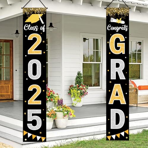 Labrostar Graduation Decorations 2025 GRAD Banner Black Porch Door Sign Welcome Banner For Indoor Outdoor Wall Graduation Decorations Class of 2025 - Image 1