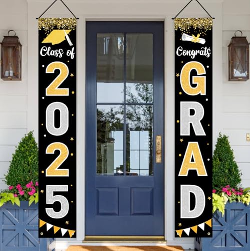Labrostar Graduation Decorations 2025 GRAD Banner Black Porch Door Sign Welcome Banner For Indoor Outdoor Wall Graduation Decorations Class of 2025 - Image 2