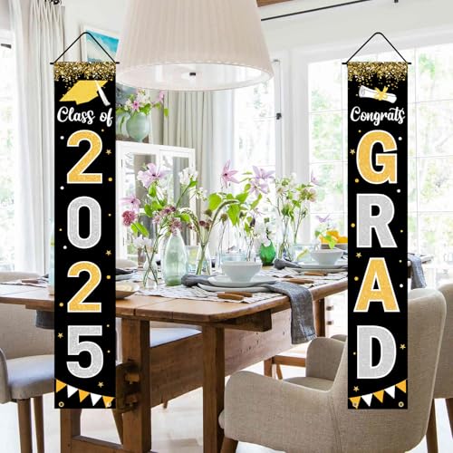 Labrostar Graduation Decorations 2025 GRAD Banner Black Porch Door Sign Welcome Banner For Indoor Outdoor Wall Graduation Decorations Class of 2025 - Image 5