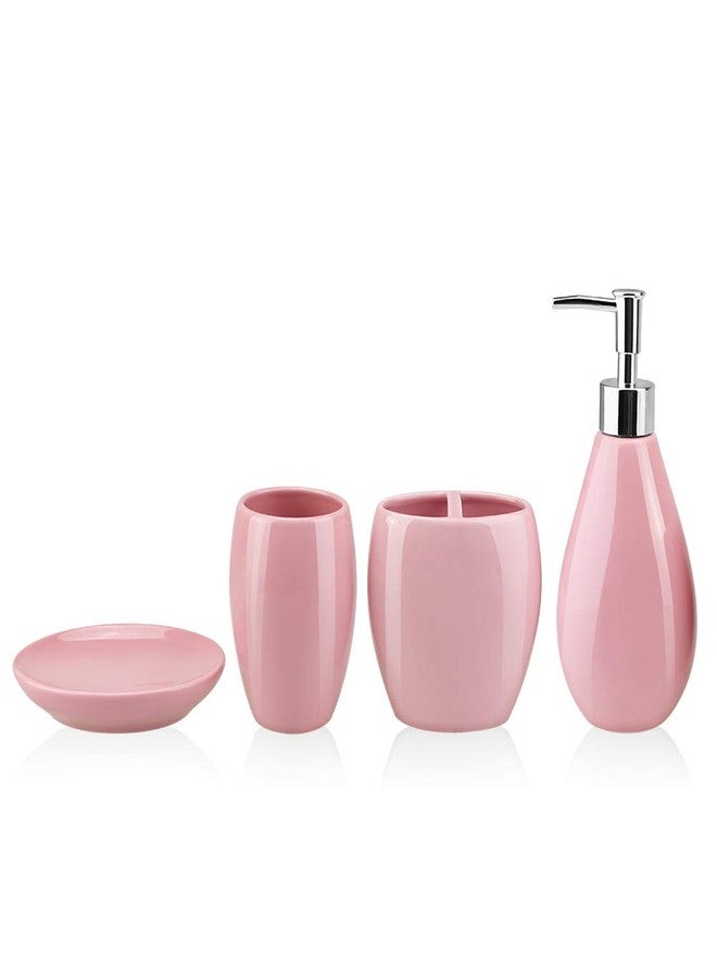 Rich Life 4-Piece Ceramic Bathroom Accessory Set, Bathroom Accessories Set Includes Soap Dispenser, Toothbrush Holder, Tumbler, Soap Dish, Complete Bathroom Ensemble Sets for Bath Decor, Ideas Home Gift (Pink) - Image 2