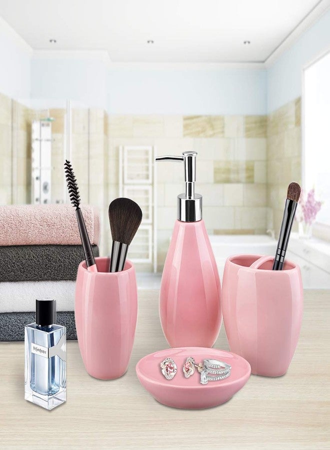 Rich Life 4-Piece Ceramic Bathroom Accessory Set, Bathroom Accessories Set Includes Soap Dispenser, Toothbrush Holder, Tumbler, Soap Dish, Complete Bathroom Ensemble Sets for Bath Decor, Ideas Home Gift (Pink) - Image 3