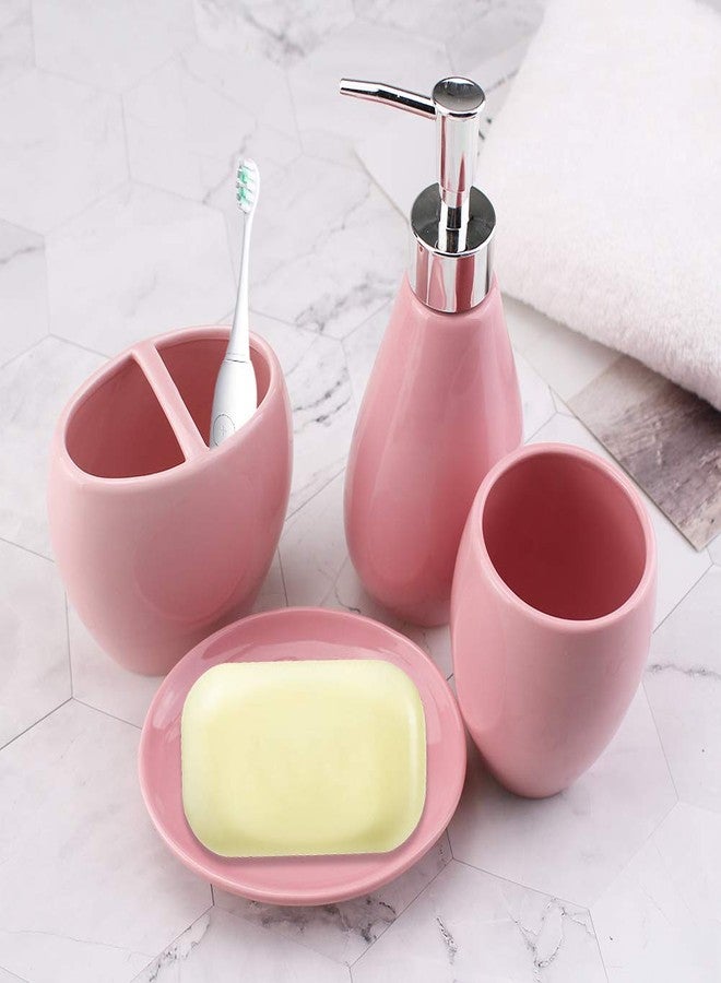 Rich Life 4-Piece Ceramic Bathroom Accessory Set, Bathroom Accessories Set Includes Soap Dispenser, Toothbrush Holder, Tumbler, Soap Dish, Complete Bathroom Ensemble Sets for Bath Decor, Ideas Home Gift (Pink) - Image 5