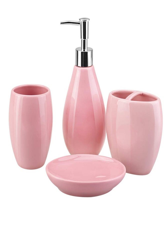 Rich Life 4-Piece Ceramic Bathroom Accessory Set, Bathroom Accessories Set Includes Soap Dispenser, Toothbrush Holder, Tumbler, Soap Dish, Complete Bathroom Ensemble Sets for Bath Decor, Ideas Home Gift (Pink) - Image 1