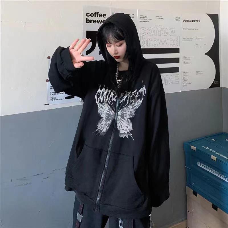 Gothic Butterfly Skull Zip Hoodie for Couples White 1  - Image 2