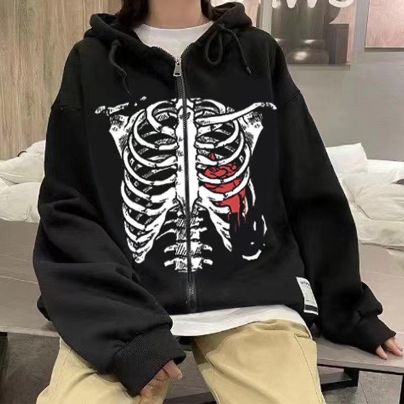 Gothic Butterfly Skull Zip Hoodie for Couples White 1  - Image 4
