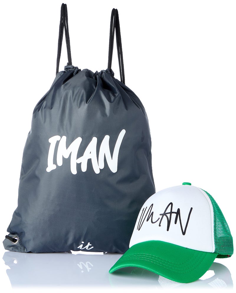 Cotton with polyester foldable sun protection cap with string bag and iman name for unisex - multi color- one size- Fitted