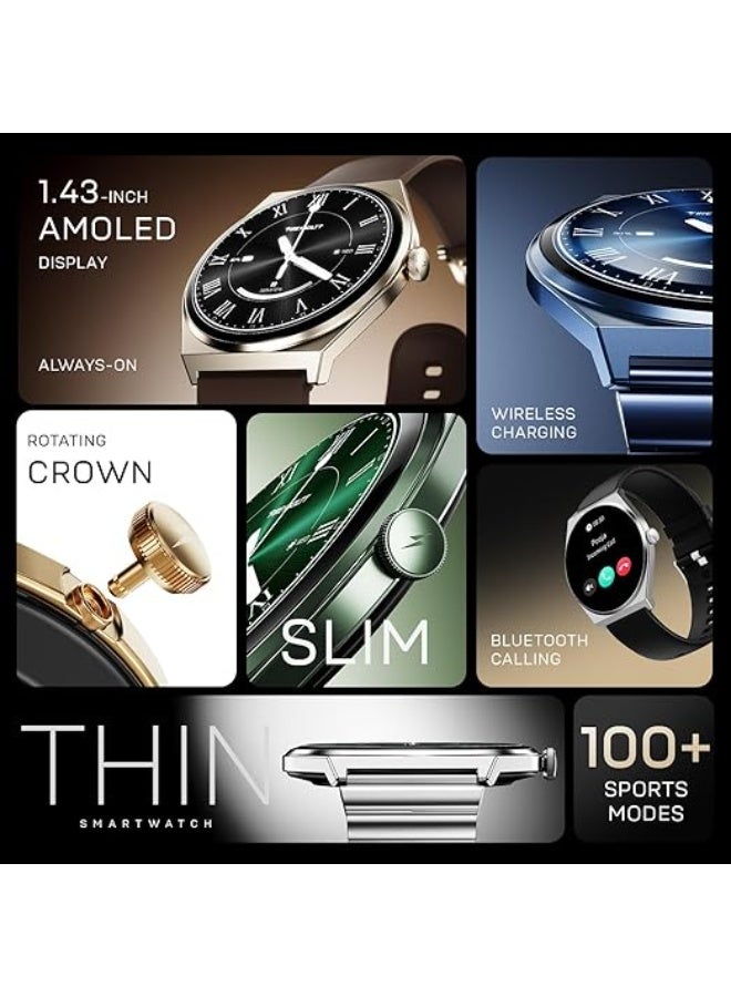 Fire-Boltt Legacy Nova Smartwatch 1.43” Slim Super AMOLED Display, 466x466 Pixel Always-On Display, Bluetooth Calling, Wireless Charging, Rotating Crown, Health Tracker for Men & Women Shadow Black - Image 2