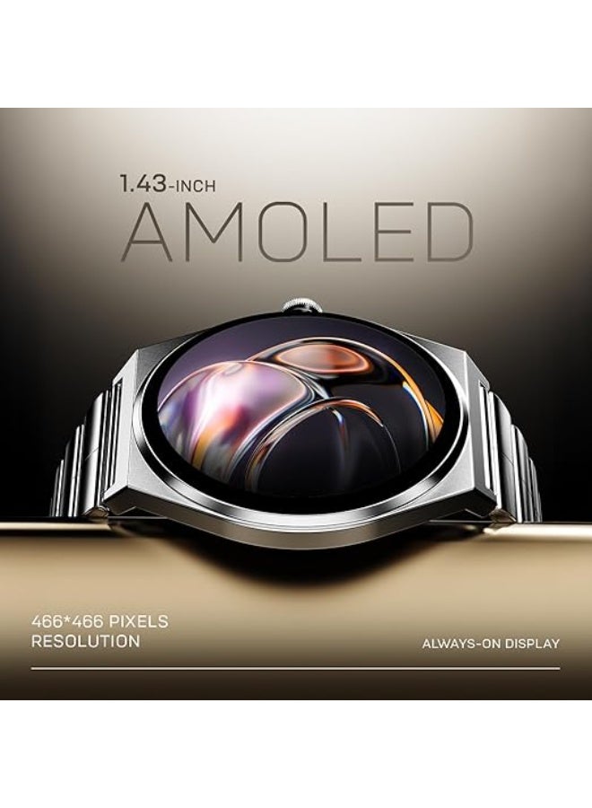 Fire-Boltt Legacy Nova Smartwatch 1.43” Slim Super AMOLED Display, 466x466 Pixel Always-On Display, Bluetooth Calling, Wireless Charging, Rotating Crown, Health Tracker for Men & Women Shadow Black - Image 3