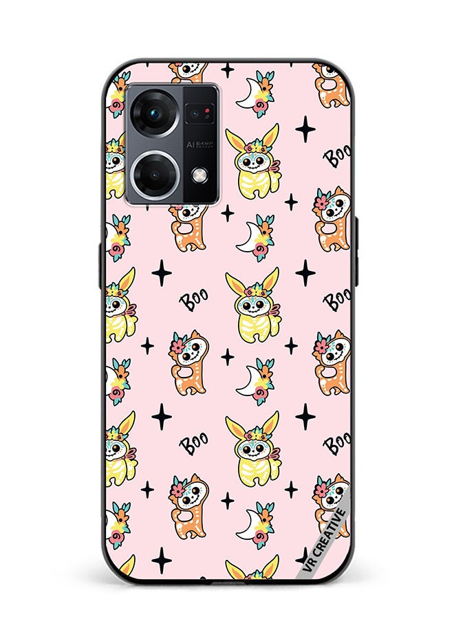 VR CREATIVE Protective Case Cover For Oppo Reno8 4G Skeletons Of Cute Animals On Pink Design Multicolour - Image 1