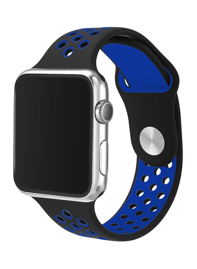 Soft Silicone Replacement Band For 42mm Apple Watch Series 2/1/Sport Edition Black/Blue