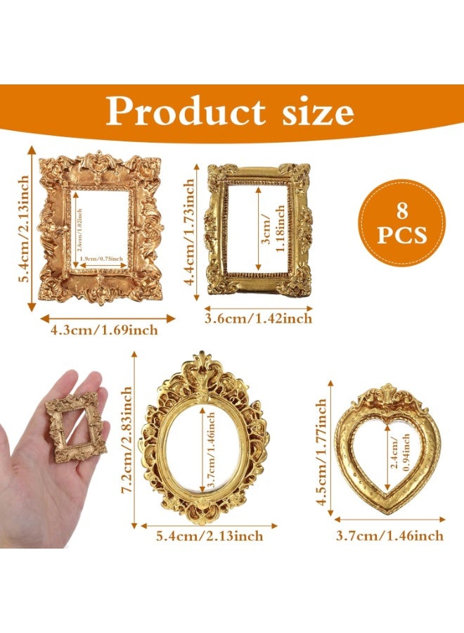 Arabest 8PCS Mini Gold Picture Frames Vintage Small Antique Resin Picture Frames Oval Rectangle Wall Hanging Display Table Frame for DIY Jewelry Christmas Holiday Party Hotel Decor - Image 2