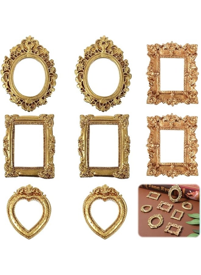 Arabest 8PCS Mini Gold Picture Frames Vintage Small Antique Resin Picture Frames Oval Rectangle Wall Hanging Display Table Frame for DIY Jewelry Christmas Holiday Party Hotel Decor - Image 1