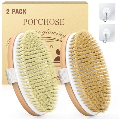 POPCHOSE Dry Brushing Body Brush Natural Bristle Dry Skin Exfoliating Brush Body Scrub for Flawless Skin Cellulite Treatment Lymphatic Drainage and Blood Circulation Improvement