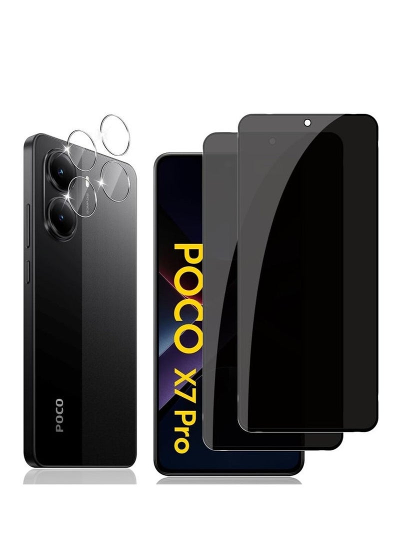 Raxoom Xiaomi Poco X7 Pro 5G Privacy Screen Protector â€“ 2-Pack Anti-Spy Tempered Glass with 9H Hardness & Oleophobic Coating â€“ Anti-Peep Screen Guard + 2 Camera Lens Protectors â€“ Full HD Clarity, Easy Installation, Case Friendly, Scratch & Shatter Resistan - Image 1