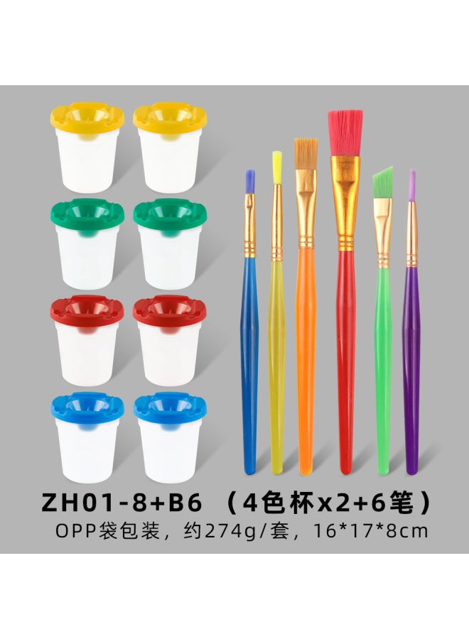 Xinbowen Children's Painting Plastic 10-color Pen Washing Cup 10-color Bristle Graffiti Painting Brush Suit - Image 1