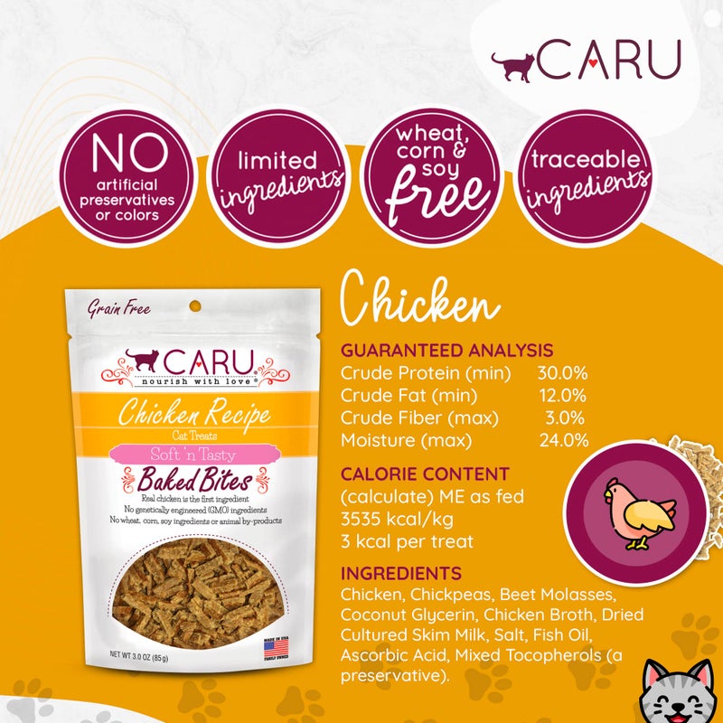 CARU - Soft â€˜n Tasty Baked Bites - Chicken Bites Cat Treats - Flavorful All-Natural Treats - 3 oz. - Image 3