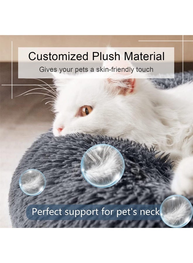 Homify Soft Plush Round Cat Bed, 40x40CM Machine Washable Donut Puppy Beds, Waterproof & Slip Resistant Bottom, Fluffy Self Warming Pet Bed for Indoor Cats - Image 3
