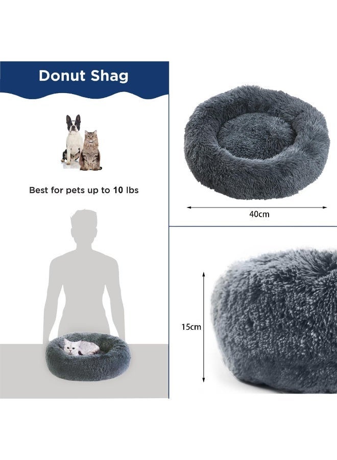 Homify Soft Plush Round Cat Bed, 40x40CM Machine Washable Donut Puppy Beds, Waterproof & Slip Resistant Bottom, Fluffy Self Warming Pet Bed for Indoor Cats - Image 4