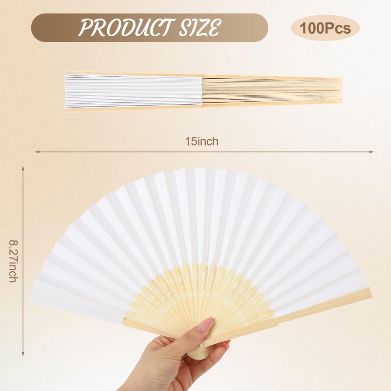 WAYASDCU 100pcs Paper Fans Handheld Folding Fans Bulk Fans for Line Dancing Bulk White Wedding Fans Folding Fans Handheld for Guest Dancing Party DIY Craft Photo Props Wall Decoration - Image 5