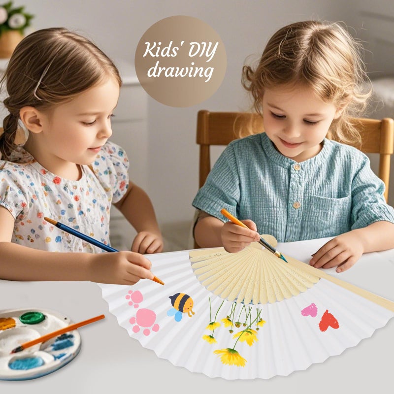 WAYASDCU 100pcs Paper Fans Handheld Folding Fans Bulk Fans for Line Dancing Bulk White Wedding Fans Folding Fans Handheld for Guest Dancing Party DIY Craft Photo Props Wall Decoration - Image 2