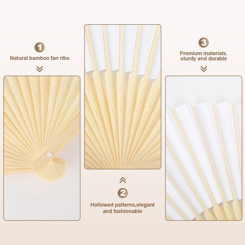 WAYASDCU 100pcs Paper Fans Handheld Folding Fans Bulk Fans for Line Dancing Bulk White Wedding Fans Folding Fans Handheld for Guest Dancing Party DIY Craft Photo Props Wall Decoration - Image 3