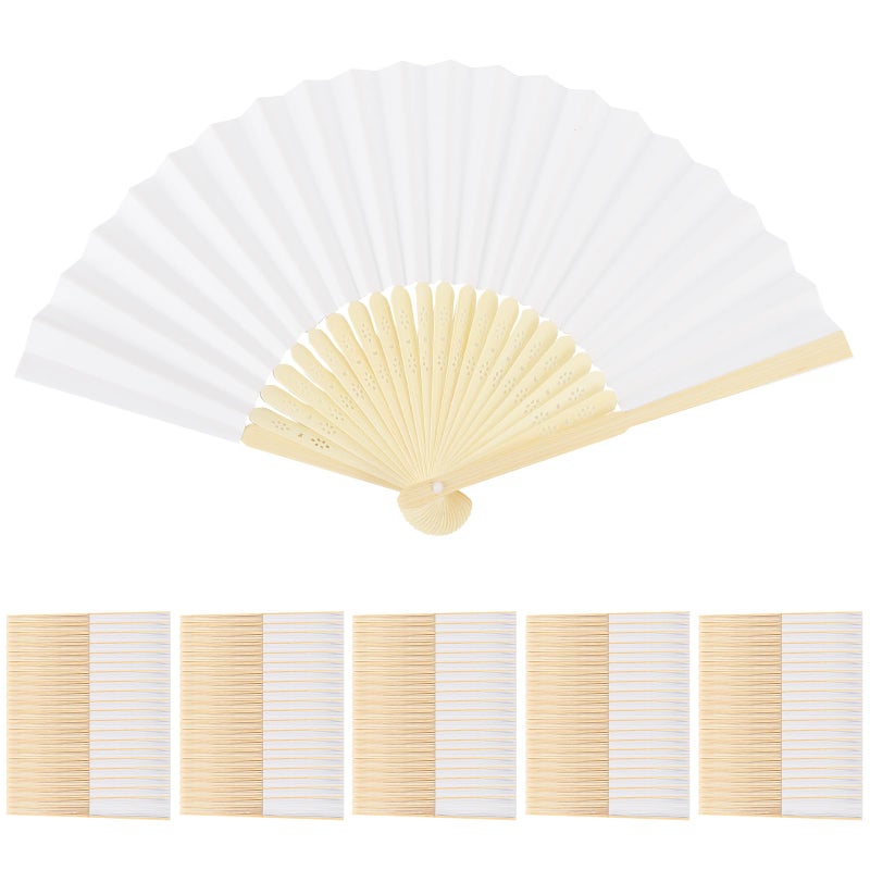 WAYASDCU 100pcs Paper Fans Handheld Folding Fans Bulk Fans for Line Dancing Bulk White Wedding Fans Folding Fans Handheld for Guest Dancing Party DIY Craft Photo Props Wall Decoration - Image 1