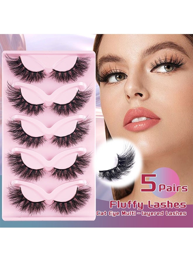 Cat Eye Lashes that Look Like Extensions Fluffy Faux Mink Lashes Wispy Lashes Natural Look 5 Pairs Fake Eyelashes Pack (Cat Eye) - Image 3