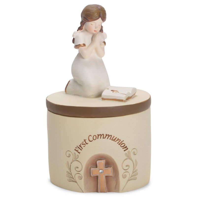 Dicksons First Communion Praying Girl Resin Stone 5 Inch Keepsake Box - Image 1