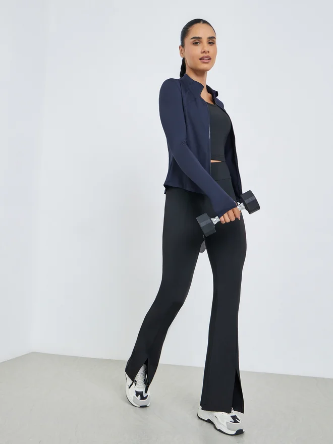 Styli Active Navy Blue Contour Stitch Thumbhole Detail Full Zip Up Jacket