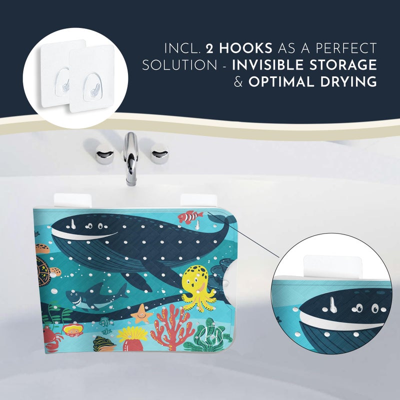 Homerella Bath Tub Mat Non Slip Anti Mold for Kids BPA Free INCL Hooks - homerellaÂ® Ocean Sea Animals 40x16, Baby Bath Mat Non Slip 200 Suction Cups, Non Toxic Machine Washable Toddler Bath Mat, EU Certified - Image 3