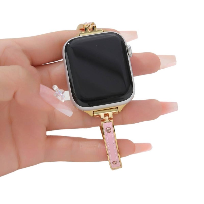سوار ساعة ذكية سوار جلدي كلاسيكي متوافق مع Apple Watch بملاءمة قابلة للتعديل وحزام بديل للاستخدام اليومي باللون Gold قابل للتعديل للتنقل اليومي سهل التخزين عملي للاستخدام المتكرر - Image 2