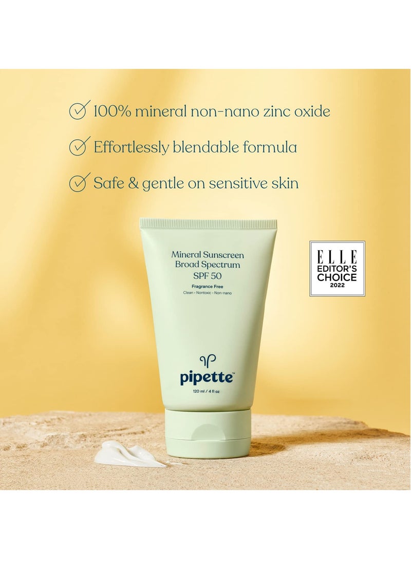 pipette Pipette Mineral Sunscreen - SPF 50 Broad Spectrum Baby Sunblock with Non-Nano Zinc, UVB/UVA Non-Toxic Sun Protection for Kids & Sensitive Skin, 4 fl oz  - Image 2