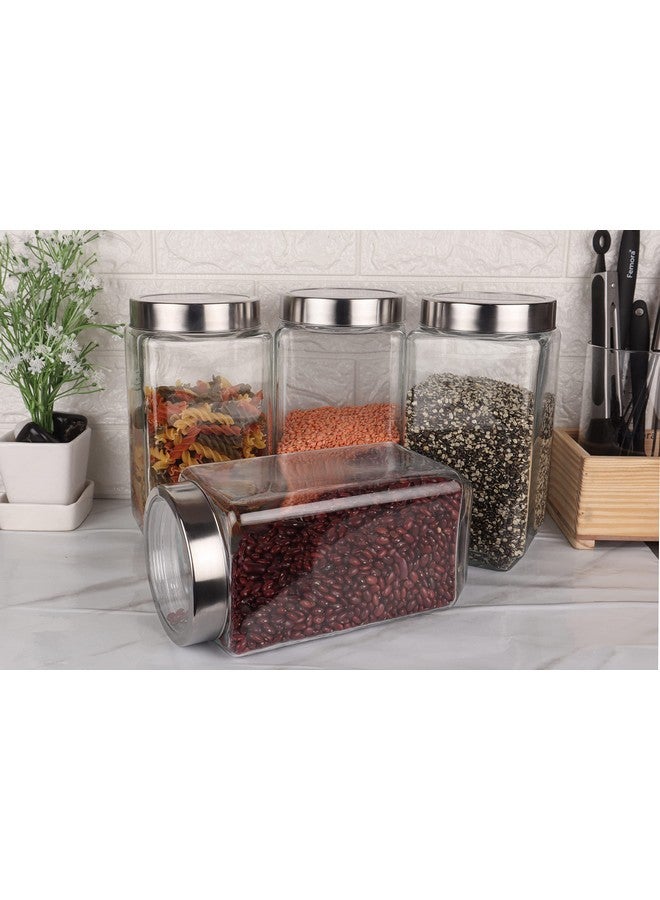 Femora Femora Transperent Glass Jars for Kitchen| Kitchen Storage Jars| Steel Lid Glass Jars| 1 Year Warranty| Airtight| Jars for Snacks, Fry Food, Masala, Spice, Pickles, Cookies| 2000ml| Set of 4 - Image 1
