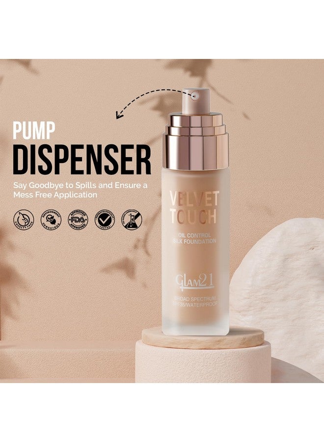 جلام 21 كريم أساس Glam21 Velvet Touch Oil Control Silk | مقاوم للماء، تغطية عالية، لمسة نهائية مخملية غير لامعة، تغطية كاملة فائقة، خفيف الوزن وجيد التهوية، عامل حماية من أشعة الشمس 35 يدوم طويلاً | بيج - 50 جم - Image 4