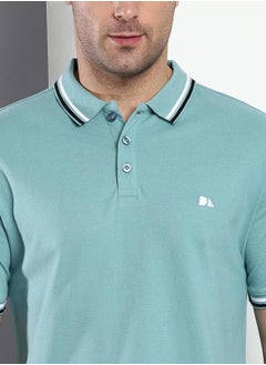 Dennis Lingo Aqua Regular Fit T-shirt for Men - 100% Cotton, Solid, Polo Collar, Polo Neck, Half Sleeves, Knitted, Casual,  - Image 2
